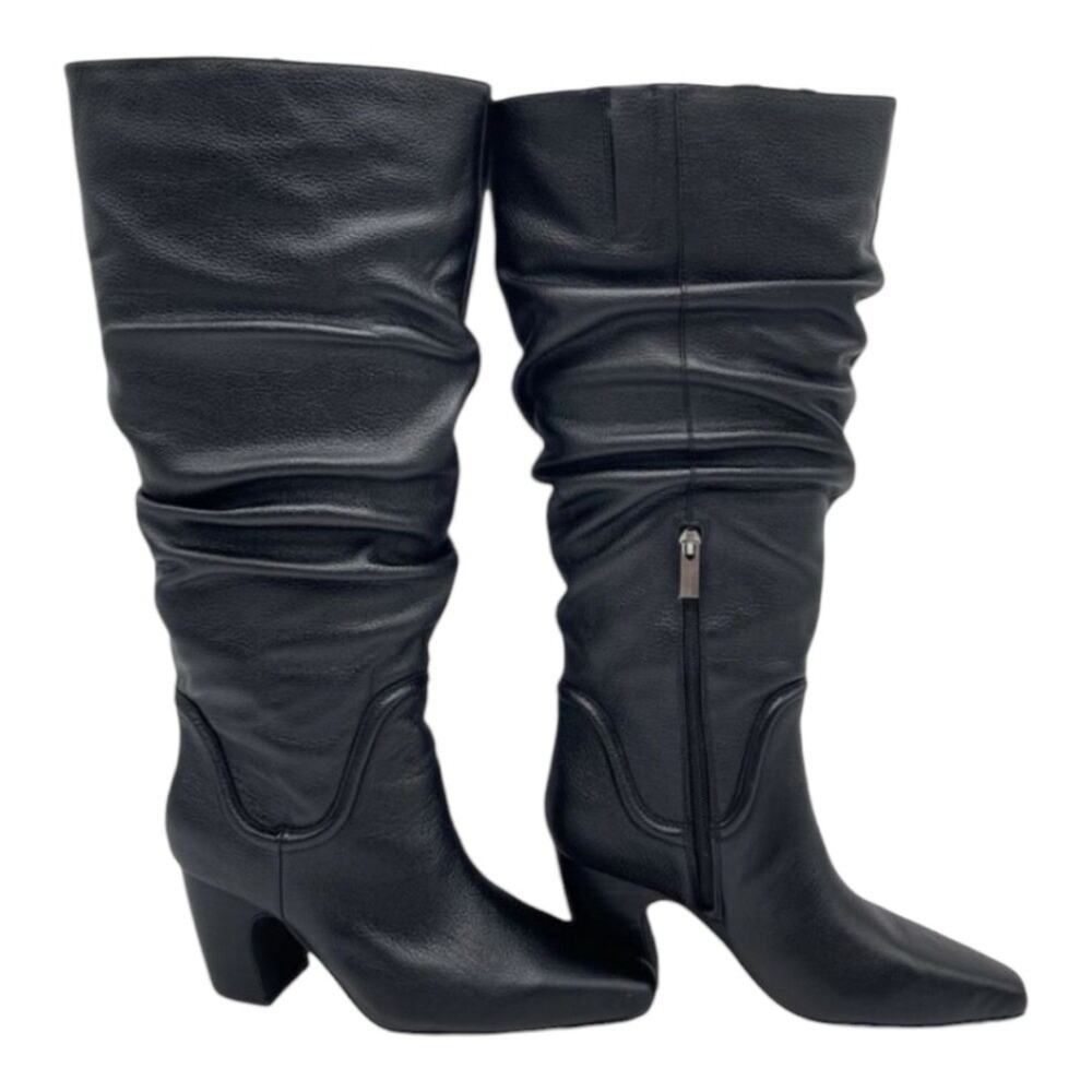 Vince Camuto Black Leather Slouchy Chelsey knee high boot Size 9 W Wide Calf NEW